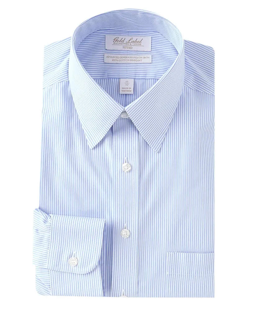 Gold Label Roundtree & Yorke Fitted Non-Iron Point Collar Striped Dress Shirt