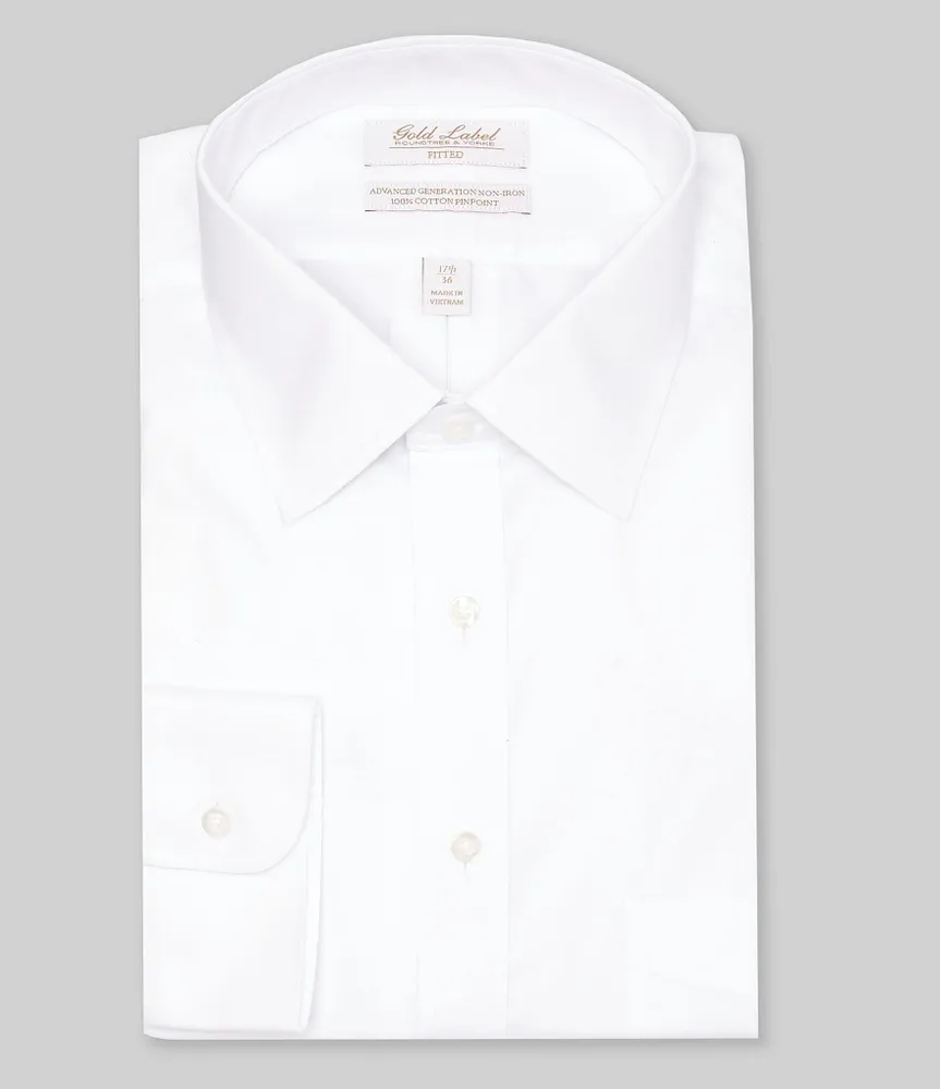 Gold Label Roundtree & Yorke Fitted Non-Iron Spread Collar Solid Dress Shirt