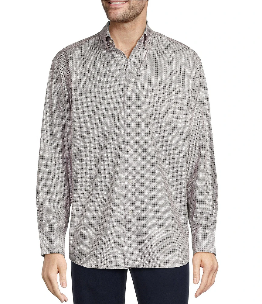 Gold Label Roundtree & Yorke Non-Iron Long Sleeve Geometric Print Herringbone Sport Shirt