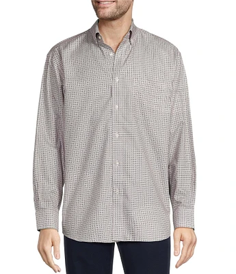 Gold Label Roundtree & Yorke Non-Iron Long Sleeve Geometric Print Herringbone Sport Shirt