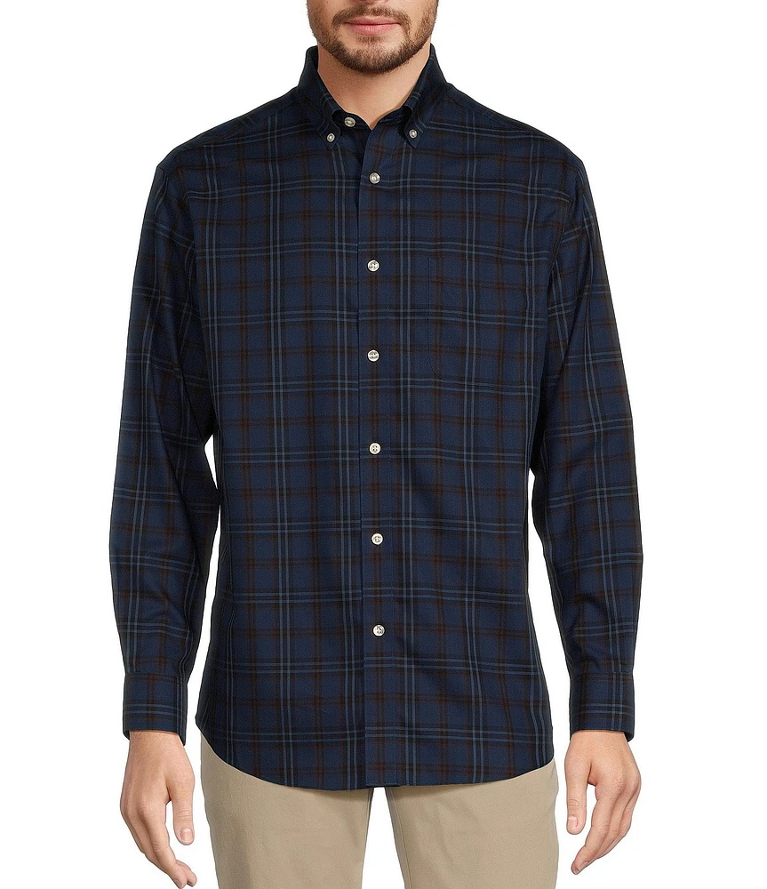 Gold Label Roundtree & Yorke Non-Iron Long Sleeve Plaid Herringbone Sport Shirt