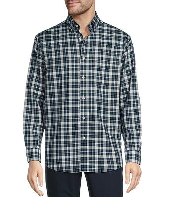 Gold Label Roundtree & Yorke Non-Iron Long Sleeve Plaid Herringbone Sport Shirt