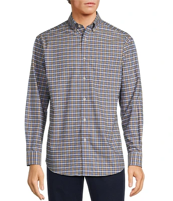 Gold Label Roundtree & Yorke Non-Iron Long Sleeve Small Plaid Pattern Oxford Sport Shirt