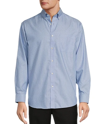 Gold Label Roundtree & Yorke Non-Iron Long Sleeve Star Print Herringbone Sport Shirt