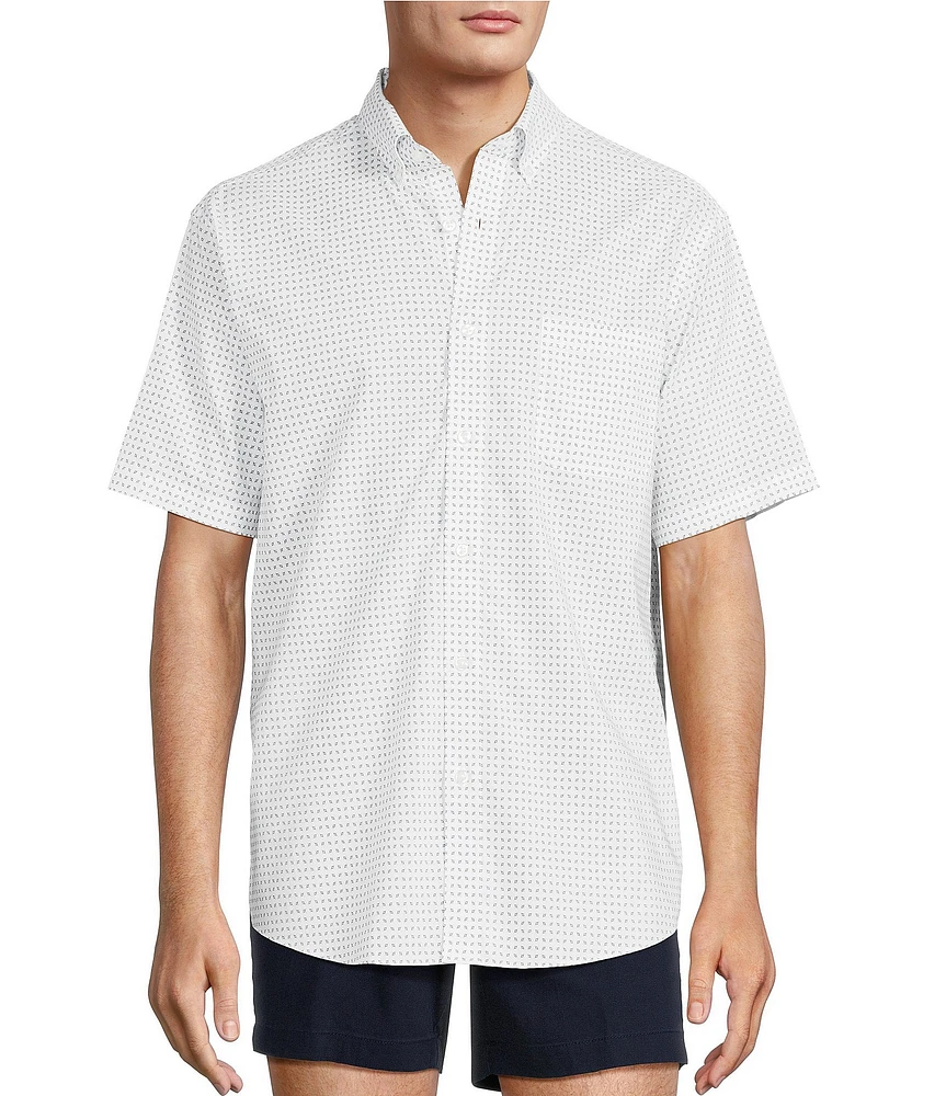Gold Label Roundtree & Yorke Non-Iron Short Sleeve Diamond Geo Print Sport Shirt