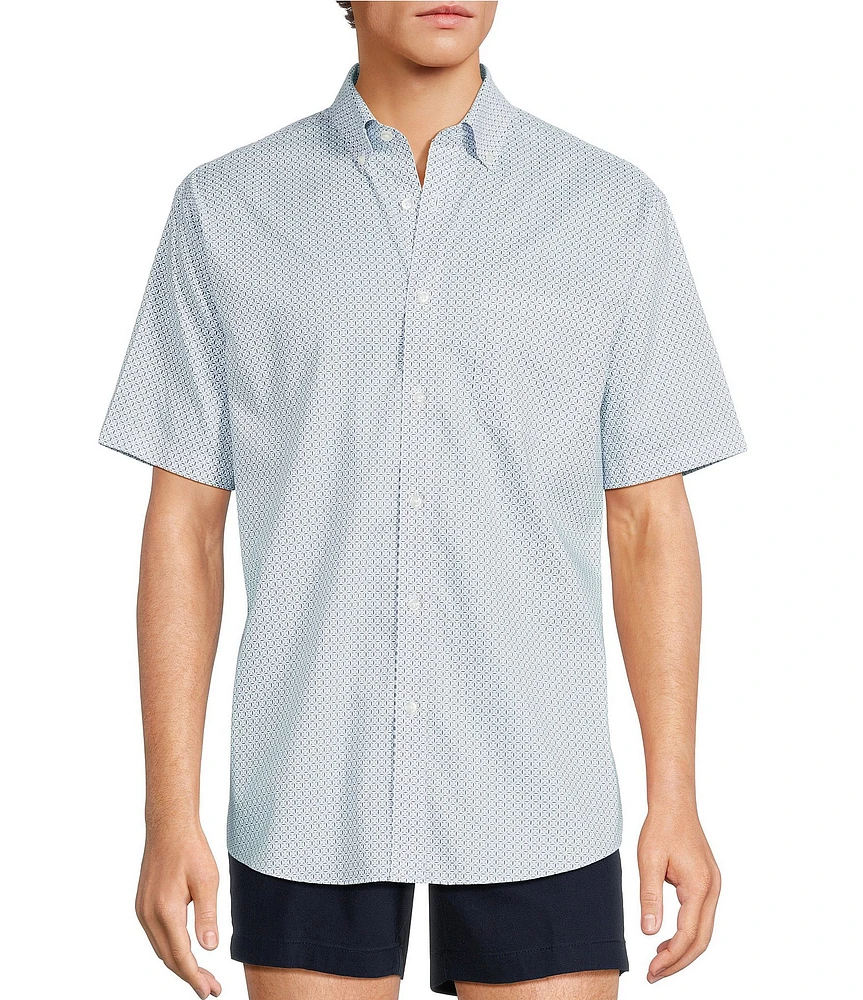 Gold Label Roundtree & Yorke Non-Iron Short Sleeve Grid Geo Print Sport Shirt
