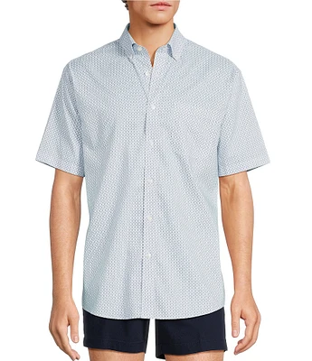 Gold Label Roundtree & Yorke Non-Iron Short Sleeve Grid Geo Print Sport Shirt