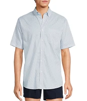 Gold Label Roundtree & Yorke Non-Iron Short Sleeve Grid Geo Print Sport Shirt