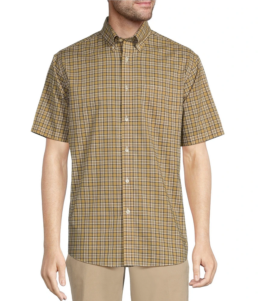 Gold Label Roundtree & Yorke Non-Iron Short Sleeve Medium Plaid Slub Sport Shirt