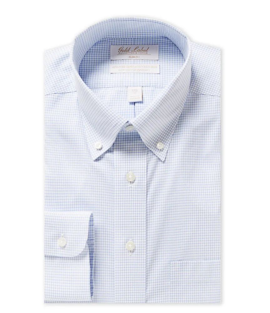 Roundtree & Yorke Gold Label Roundtree & Yorke Non-Iron Slim-Fit Button-Down  Collar Grid-Checked Dress Shirt | Hamilton Place