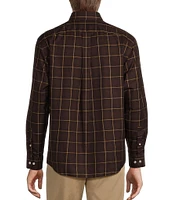 Gold Label Roundtree & Yorke Non-Iron Twill Long Sleeve Windowpane Plaid Sport Shirt