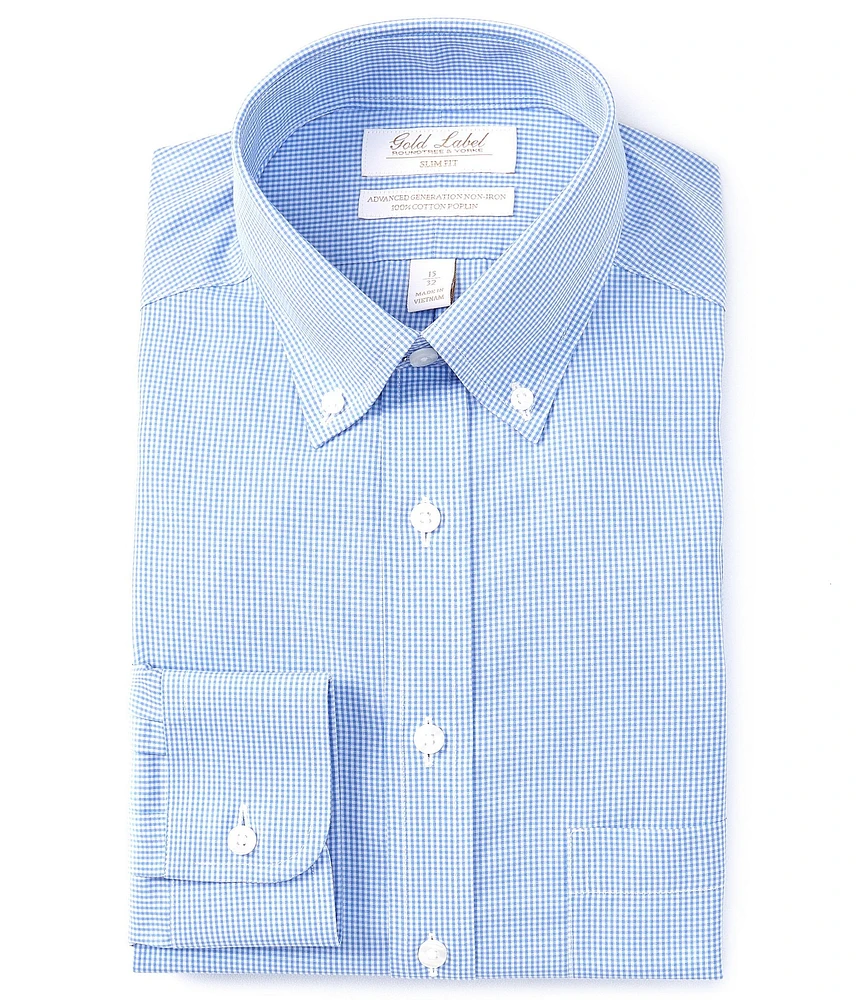 Gold Label Roundtree & Yorke Slim Fit Non-Iron Button-Down Collar Gingham Poplin Dress Shirt