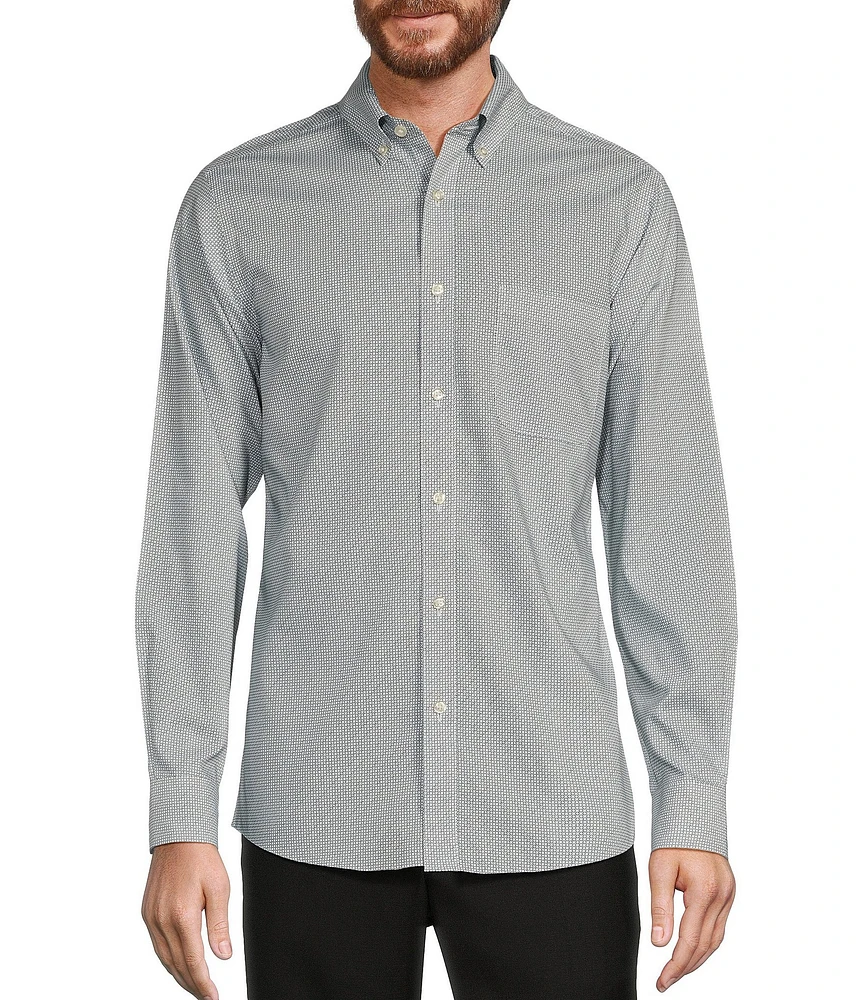 Gold Label Roundtree & Yorke Slim Fit Non-Iron Long Sleeve Square Geometric Print Sport Shirt