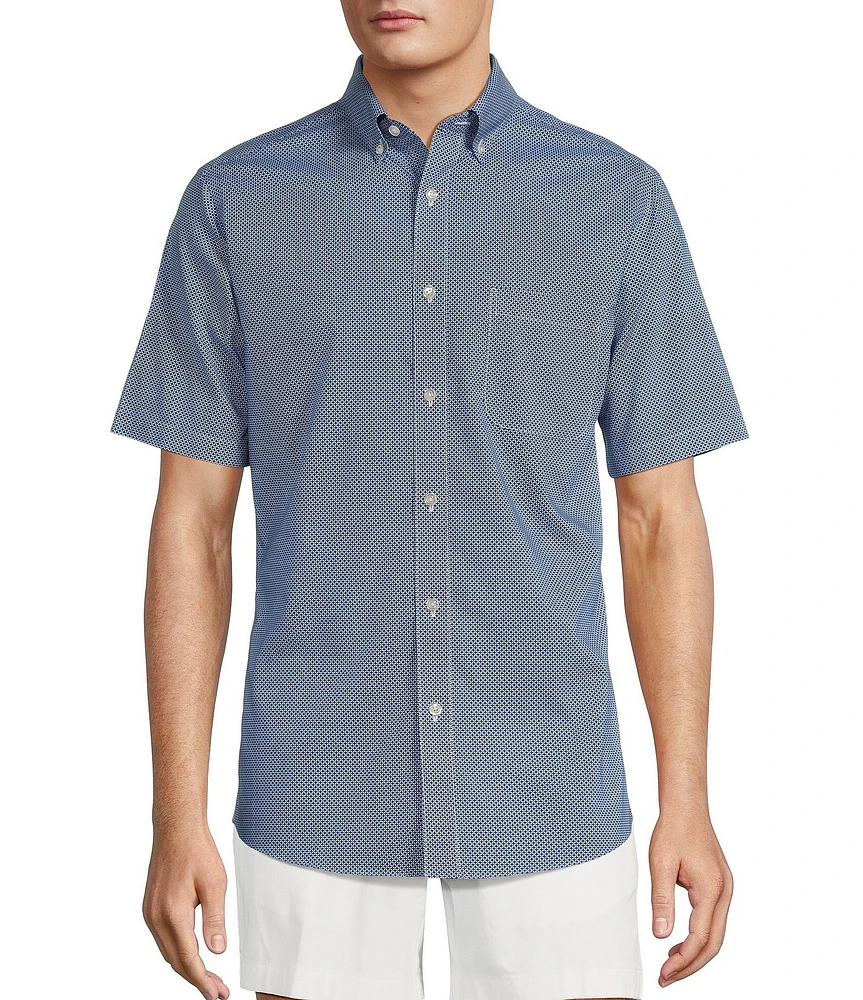 Gold Label Roundtree & Yorke Slim Fit Non-Iron Short Sleeve Geo Print Sport Shirt