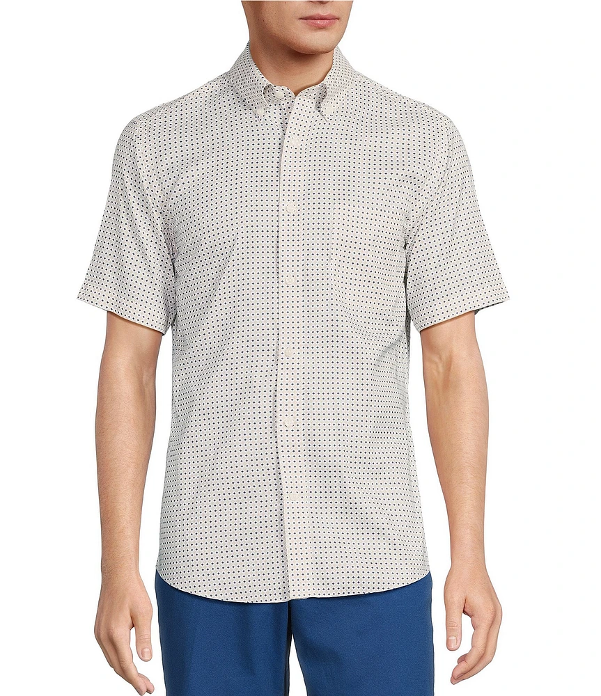 Gold Label Roundtree & Yorke Slim Fit Non-Iron Short Sleeve Geometric Print Sport Shirt