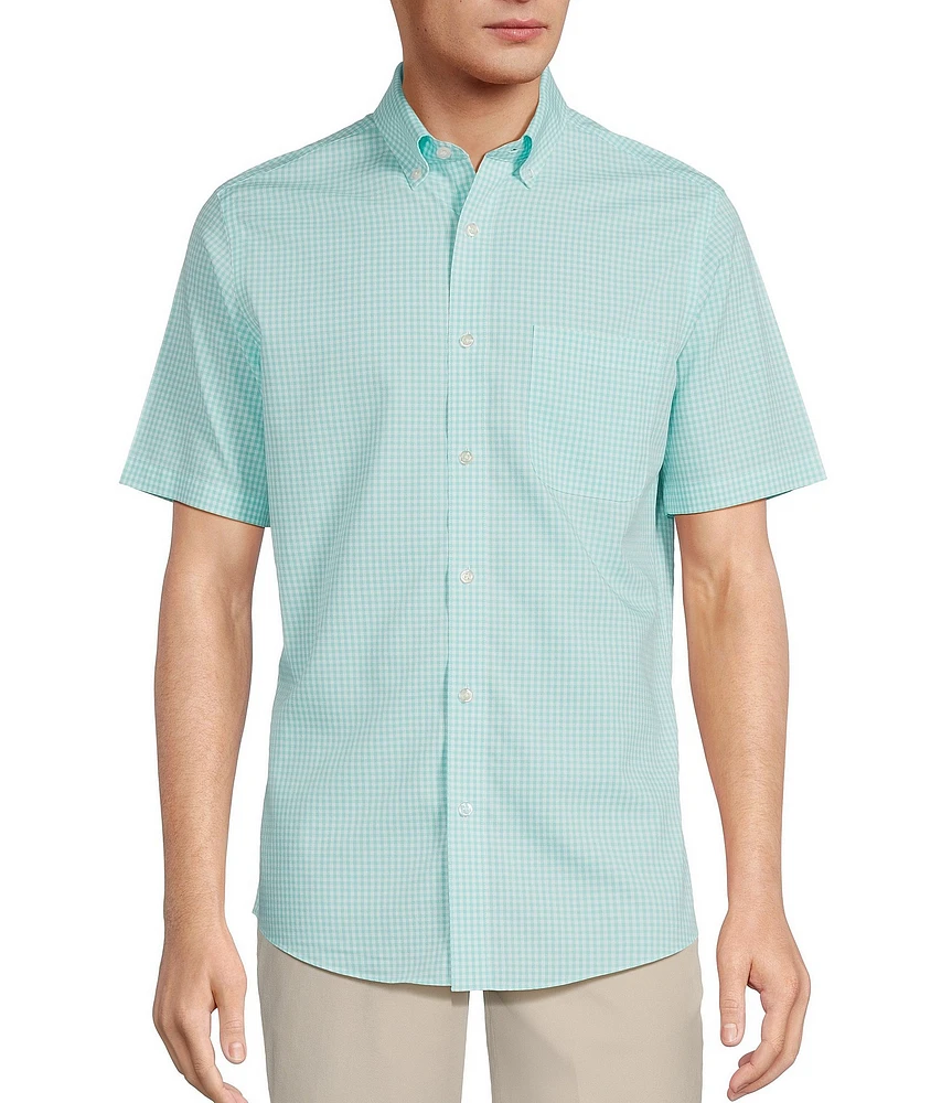 Gold Label Roundtree & Yorke Slim Fit Non-Iron Short Sleeve Gingham Print Sport Shirt