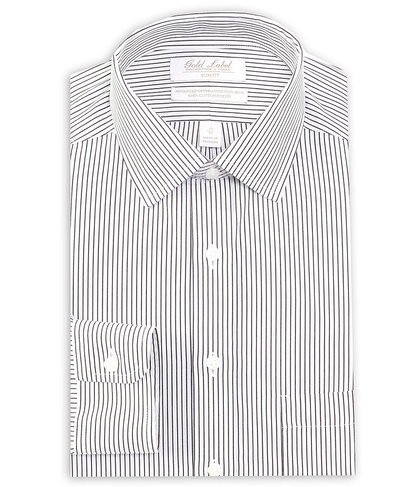 Gold Label Roundtree & Yorke Slim Fit Non-Iron Spread Collar Poplin Stripe Dress Shirt