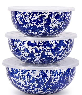 Golden Rabbit Enamelware Cobalt Swirl Mixing Bowls, Set of 3