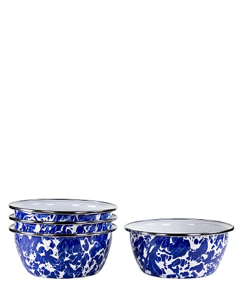 Golden Rabbit Enamelware Cobalt Swirl Salad Bowls, Set of 4