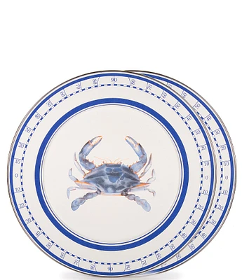 Golden Rabbit Enamelware Blue Crab Charger Plates, Set of 2