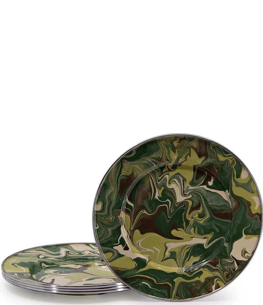 Golden Rabbit Enamelware Camouflage Sandwich Plates, Set of 4