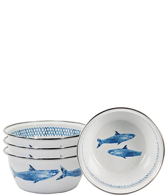 Golden Rabbit Enamelware Fish Camp Salad Bowls, Set of 4