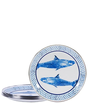 Golden Rabbit Enamelware Fish Camp Sandwich Plates, Set of 4