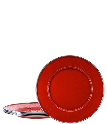 Golden Rabbit Enamelware Solid Texture Red Sandwich Plates, Set of 4