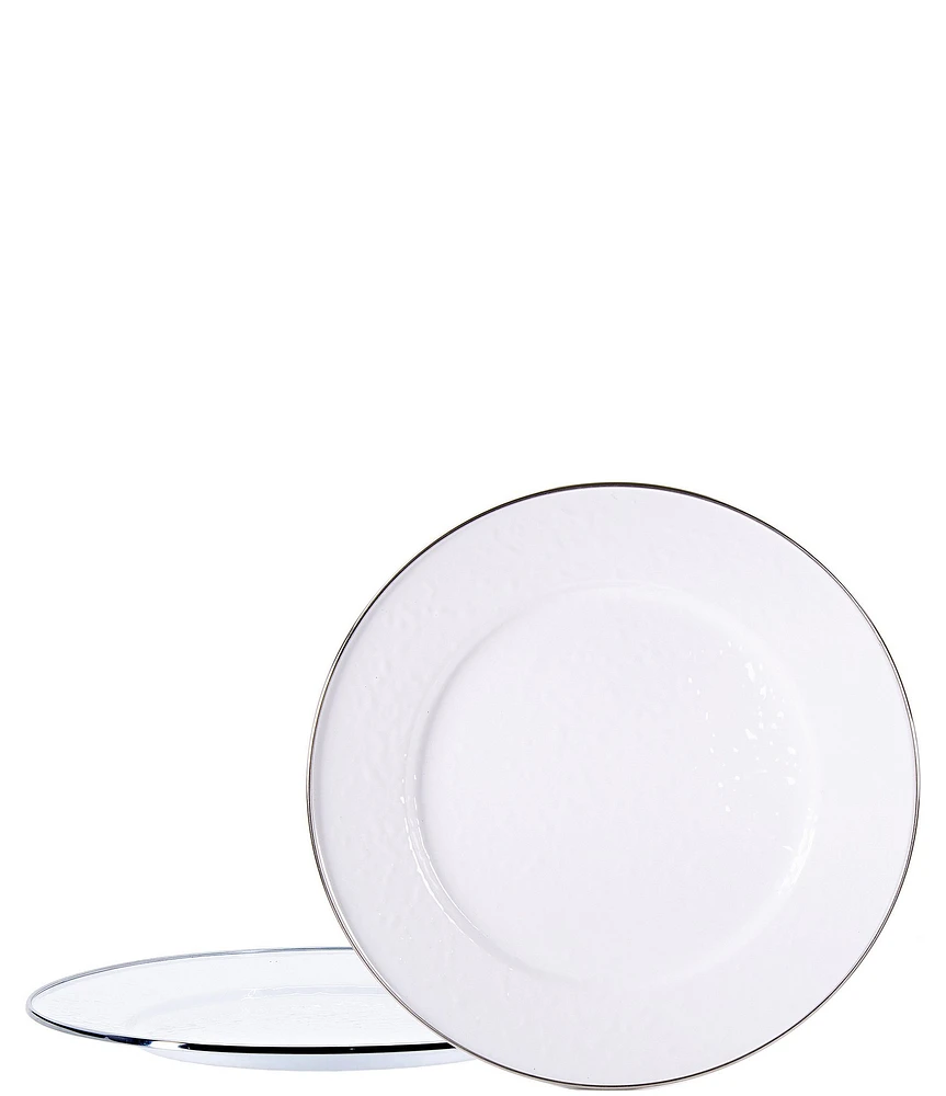 Golden Rabbit Enamelware Solid Texture White Charger Plates, Set of 2