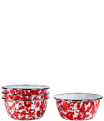 Golden Rabbit Enamelware Red Swirl Salad Bowls, Set of 4