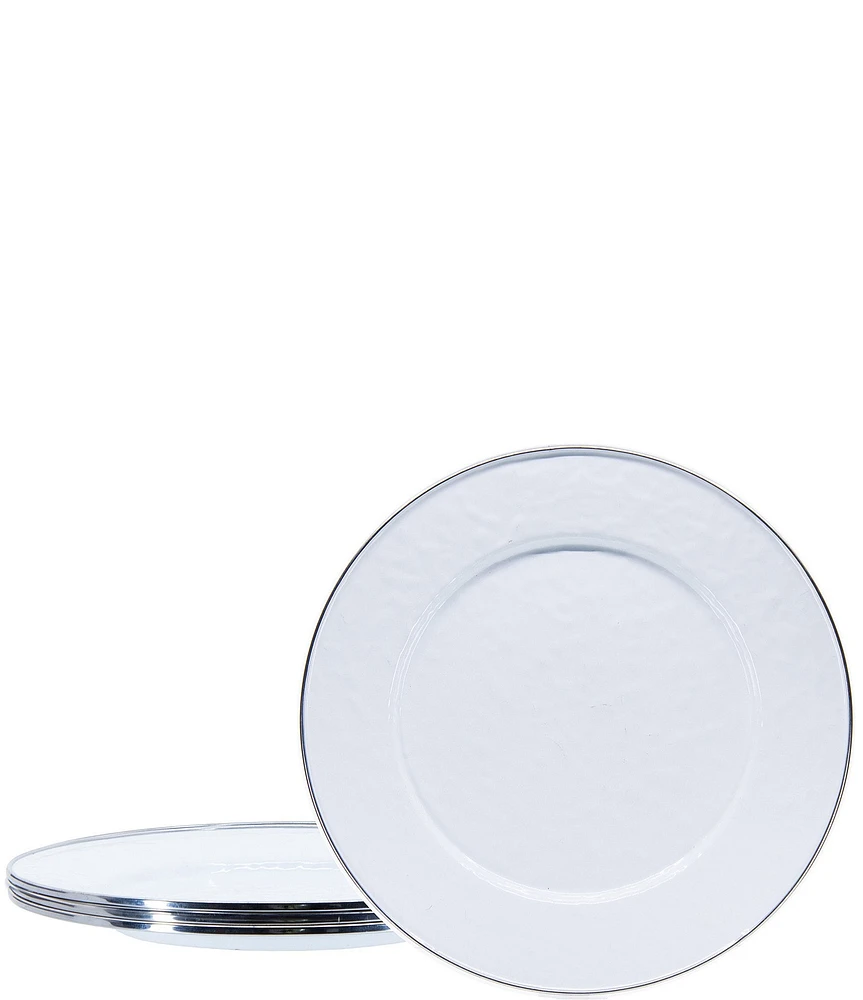 Golden Rabbit Enamelware Solid Textured White Dinner Plates, Set of 4