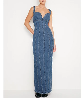 Good American Denim Corset Sweetheart Neck Sleeveless Maxi Dress