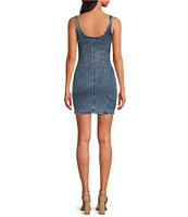 Good American Denim Rhinestone Square Neck Sleeveless Shift Dress