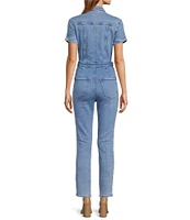 Good American Fit For Success Short Sleeve Point Collar Straight Leg Stretch Denim Flight Suit