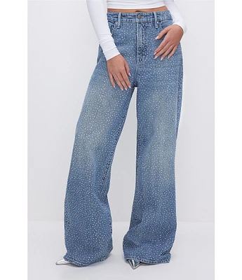 Good American Good Ease Relaxed Rhinestone Embellished Wide Leg Jean