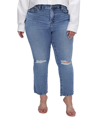 Good American Good Legs Plus Mid Rise Cropped Mini Boot Jeans