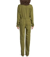 Good American Lite Linen Oversized Collar Neckline Long Sleeve Jumpsuit