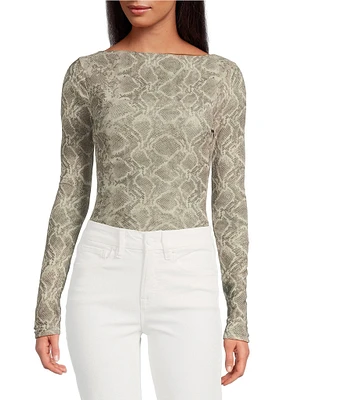 Good American Mesh Boatneck Long Sleeve Bodysuit