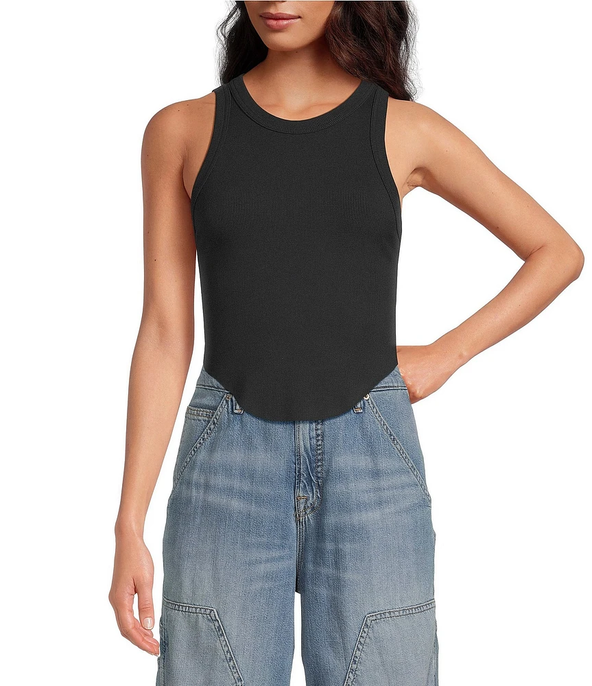 Good American Micro Rib Scoop Neckline Sleeveless Tank