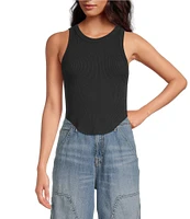 Good American Micro Rib Scoop Neckline Sleeveless Tank