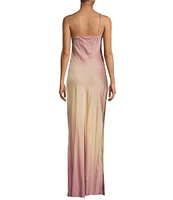 Good American Ombre Print Square Neck Sleeveless Satin Slip Maxi Dress