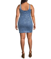 Good American Plus Size Denim Rhinestone Square Neck Sleeveless Shift Dress