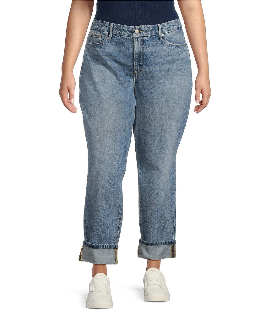 Good American Plus Good Classic Mid-Rise Slim Straight Jeans