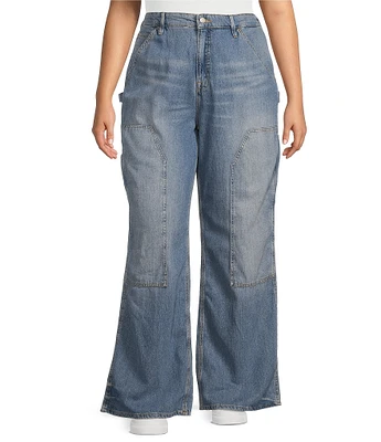 Good American Plus Good Ease Mid Rise Wide Leg Carpenter Jeans