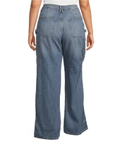 Good American Plus Good Ease Mid Rise Wide Leg Carpenter Jeans