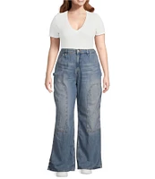 Good American Plus Good Ease Mid Rise Wide Leg Carpenter Jeans