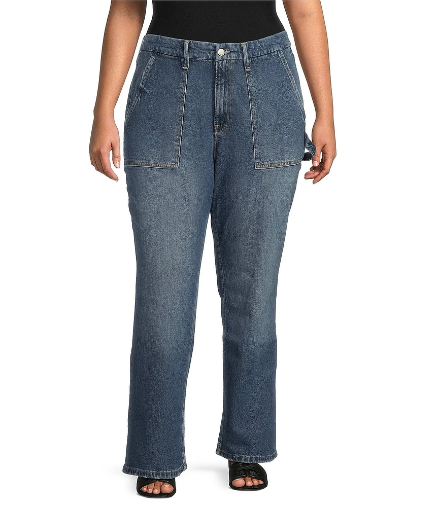 Good American Plus Good Icon Mid Rise Straight Carpenter Jeans