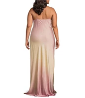 Good American Plus Ombre Print Square Neck Sleeveless Satin Slip Maxi Dress