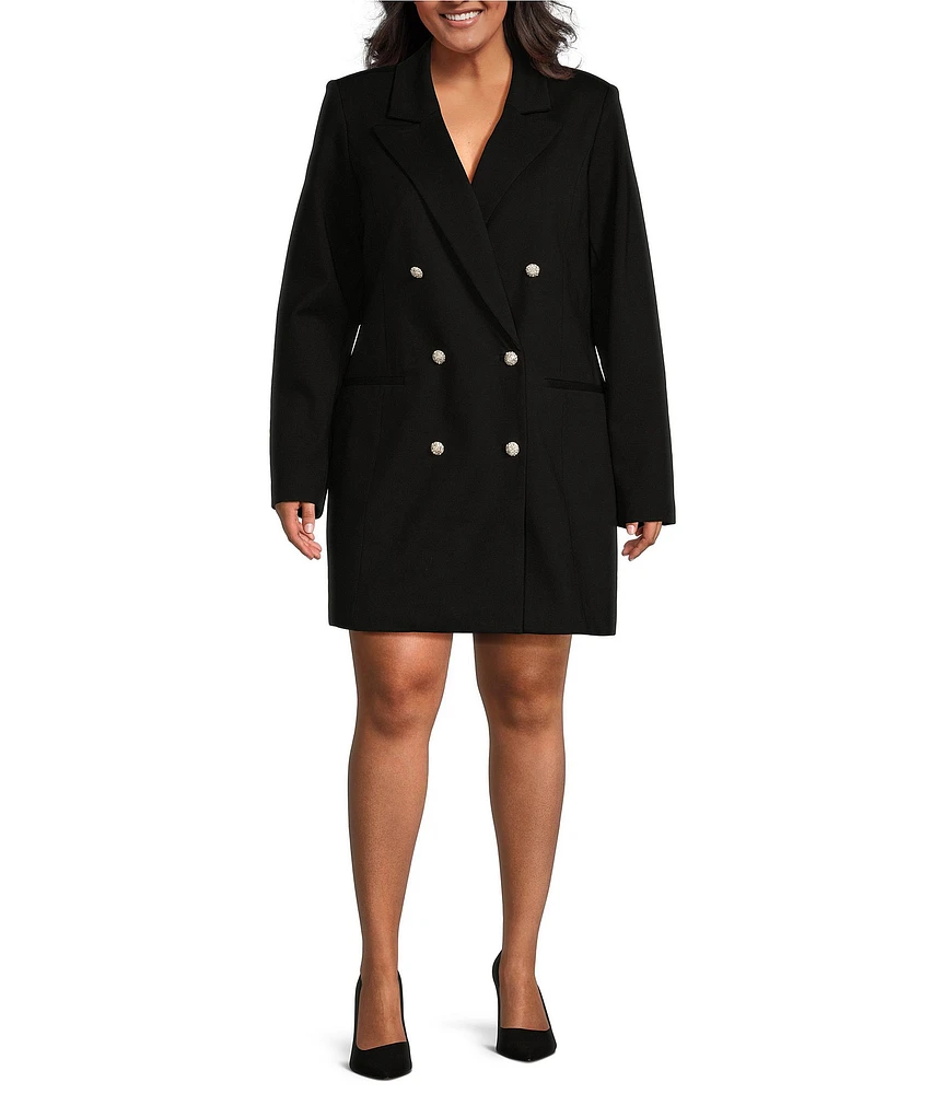 Good American Plus Ponte Notch Collar Long Sleeve Embellished Blazer Dress