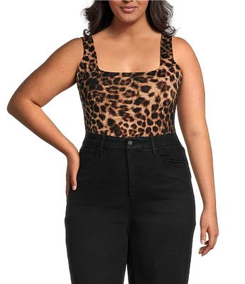 Good American Plus Scuba Modern Tank Animal Print Square Neck Sleeveless Knit Bodysuit